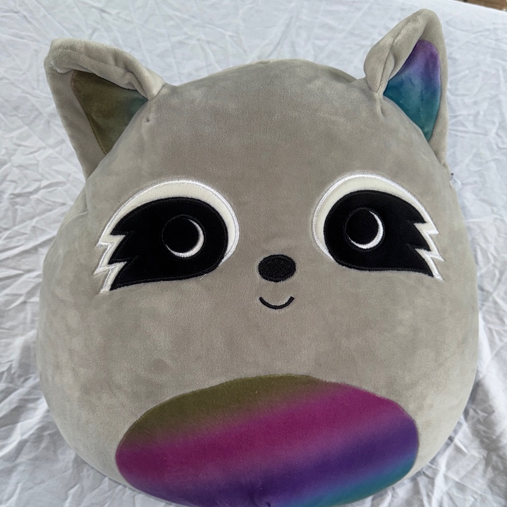 Squishmallows Gray and Multicolor Raccoon Plush